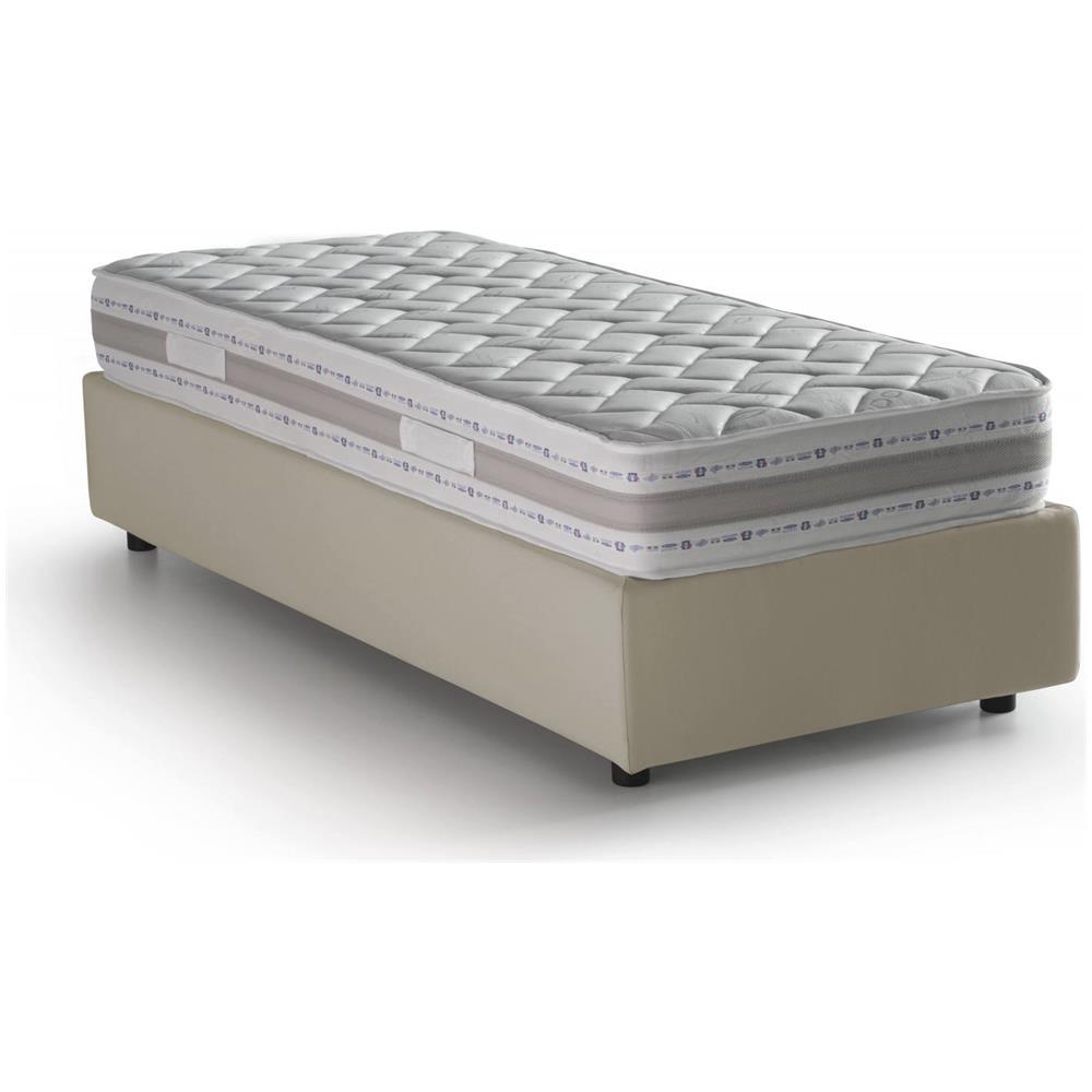 Letto Singolo Valentina, Letto Contenitore Con Rivestimento In Tessuto, 100% Made In Italy, Apertura Frontale, Con Materasso Cm 90x200 Incluso, Beige - Foto 2