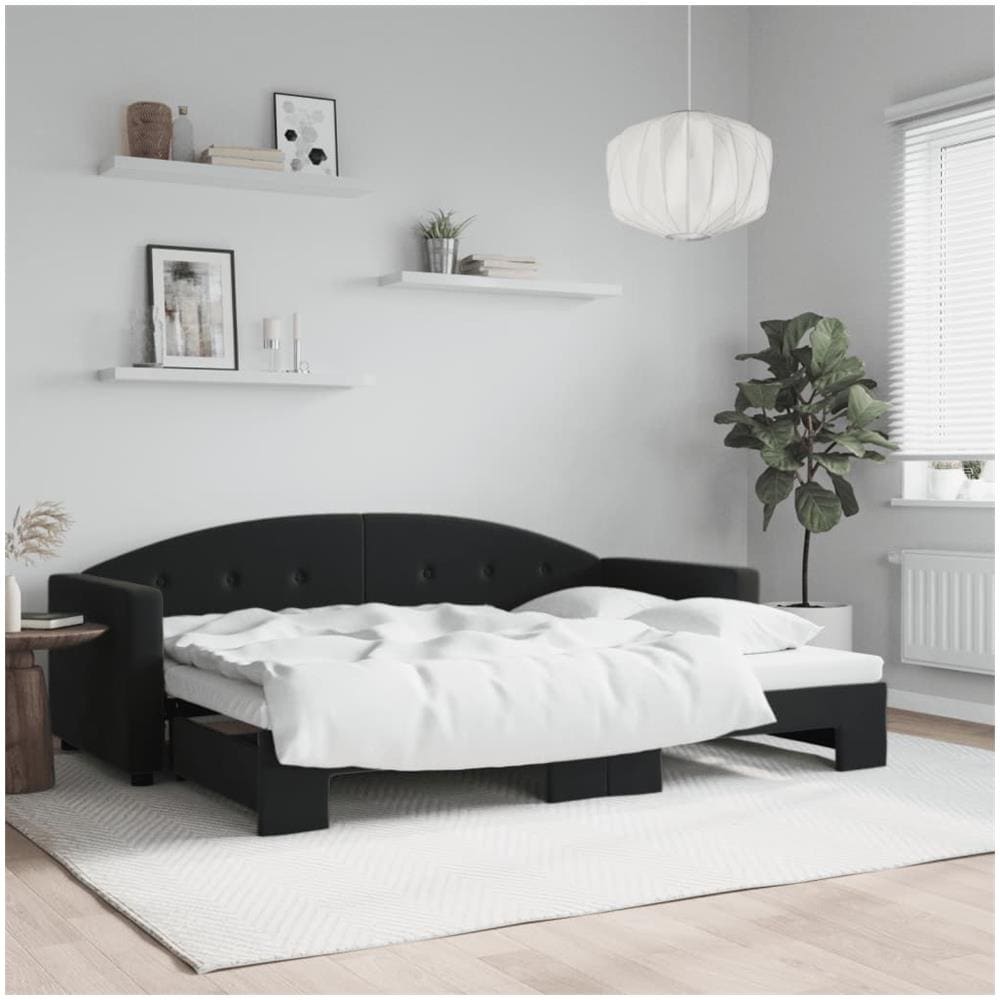 Divano Letto Con Letto Estraibile Nero 80x200 Cm In Velluto - Foto 1