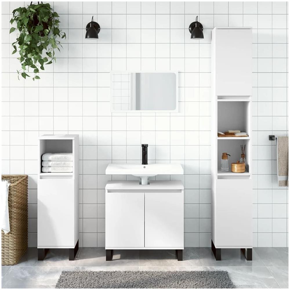 Armadietto Da Bagno Bianco 30x30x190 Cm In Legno Multistrato - Foto 1