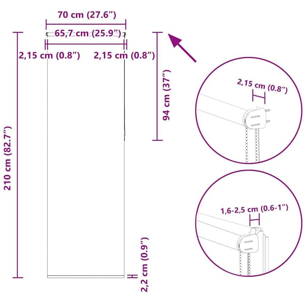 Tenda a Rullo Oscurante 70x210 cm Larghezza Tessuto 65,7 cm - Foto 10