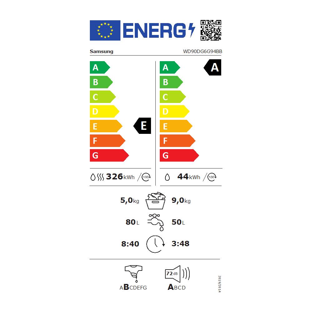 Lavasciuga WD90DG6G94BBU3 WD90DG6G94BB /U3 AI, Add Wash, Air Wash Capacità Lav /Asc 9/5 Kg Classe E Centrifuga 1400 giri - Foto 2