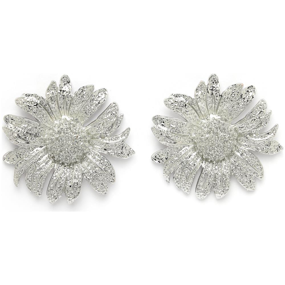 Orecchini a Bottone Floreali Color Argento - Foto 1