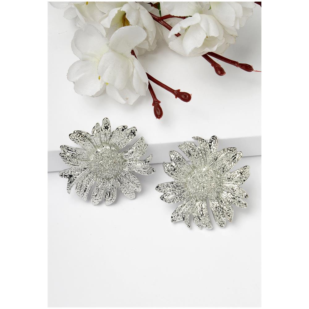 Orecchini a Bottone Floreali Color Argento - Foto 2