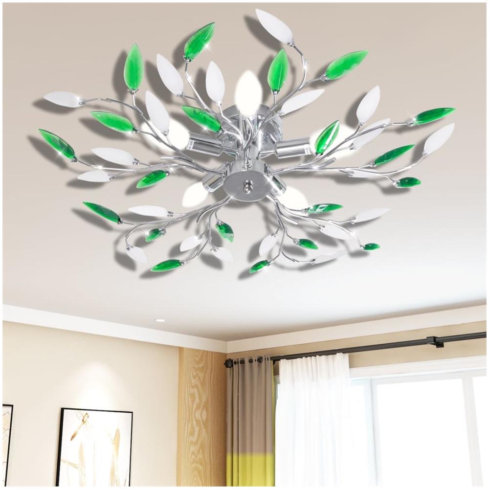 Lampada Da Soffitto Verde E Bianca Con Cristalli Acrilici 5 E14 - Foto 1