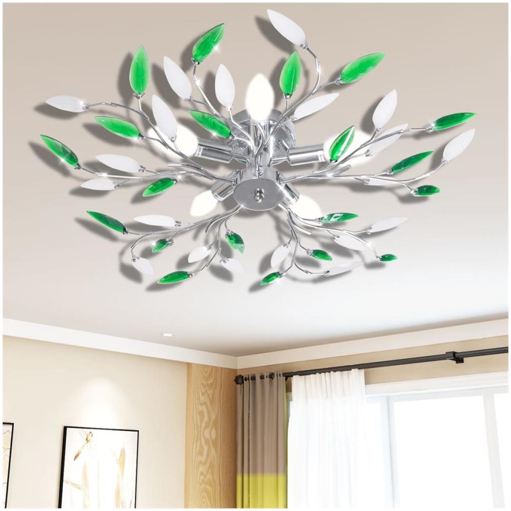 Lampada Da Soffitto Verde E Bianca Con Cristalli Acrilici 5 E14 - Foto 2