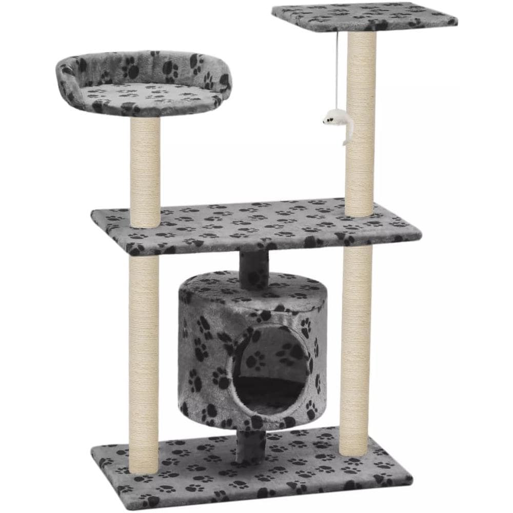 Albero Per Gatti E Tiragraffi Sisal 95 Cm Zampe Stampate Grigio - Foto 2