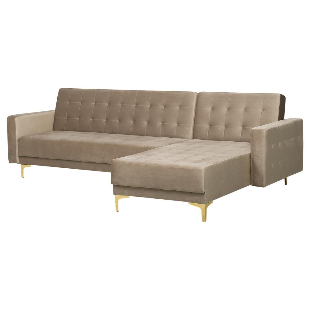 Divano Letto Angolare In Velluto Beige Sabbia Versione Sinistra Aberdeen - Foto 2