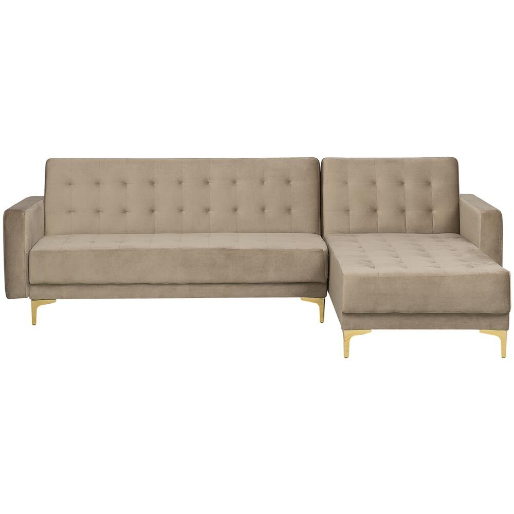 Divano Letto Angolare In Velluto Beige Sabbia Versione Sinistra Aberdeen - Foto 1