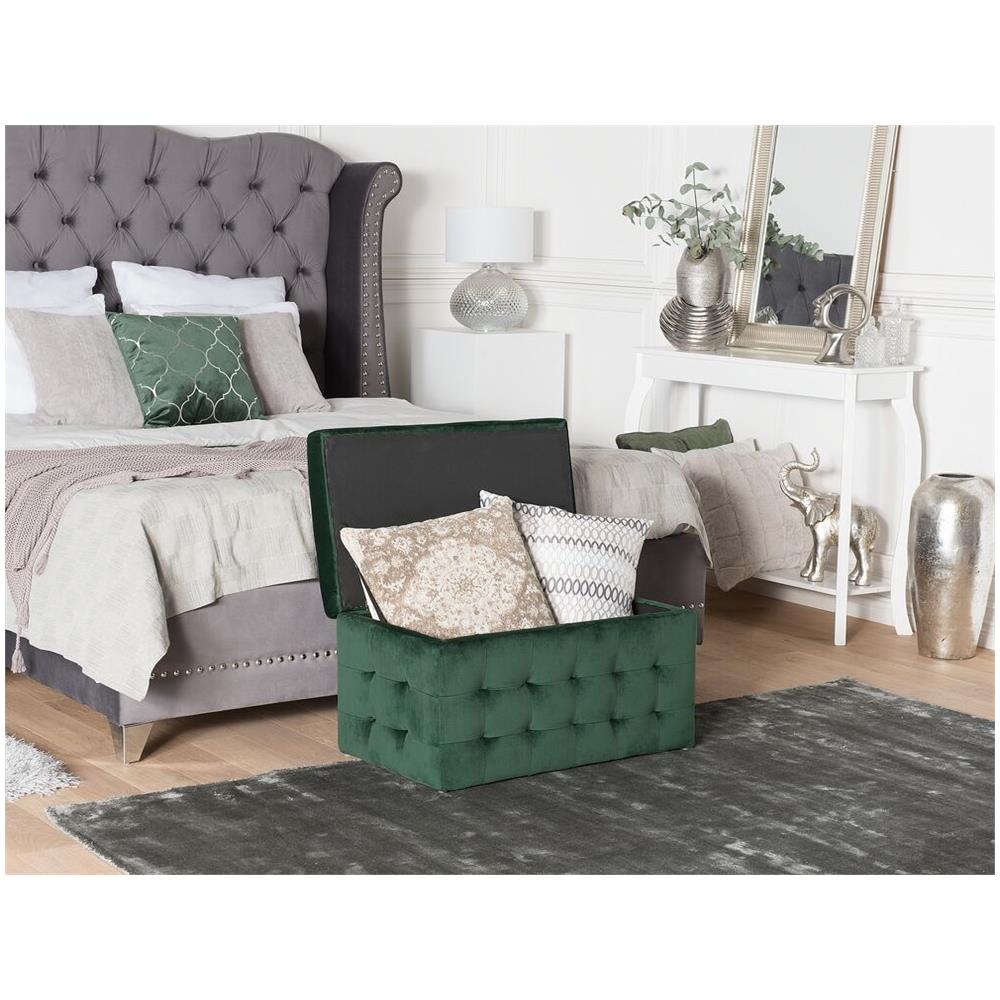 Pouf Ottomano Con Contenitore In Tessuto Verde Scuro Michigan - Foto 2