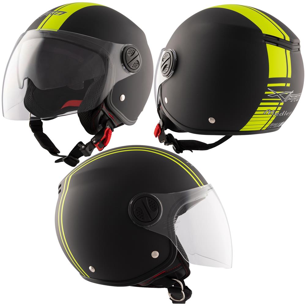 Casco Jet Moto Parasole Gr Giallo Fluo Omologato Doppia Visiera Nero Opaco Xl - Foto 1