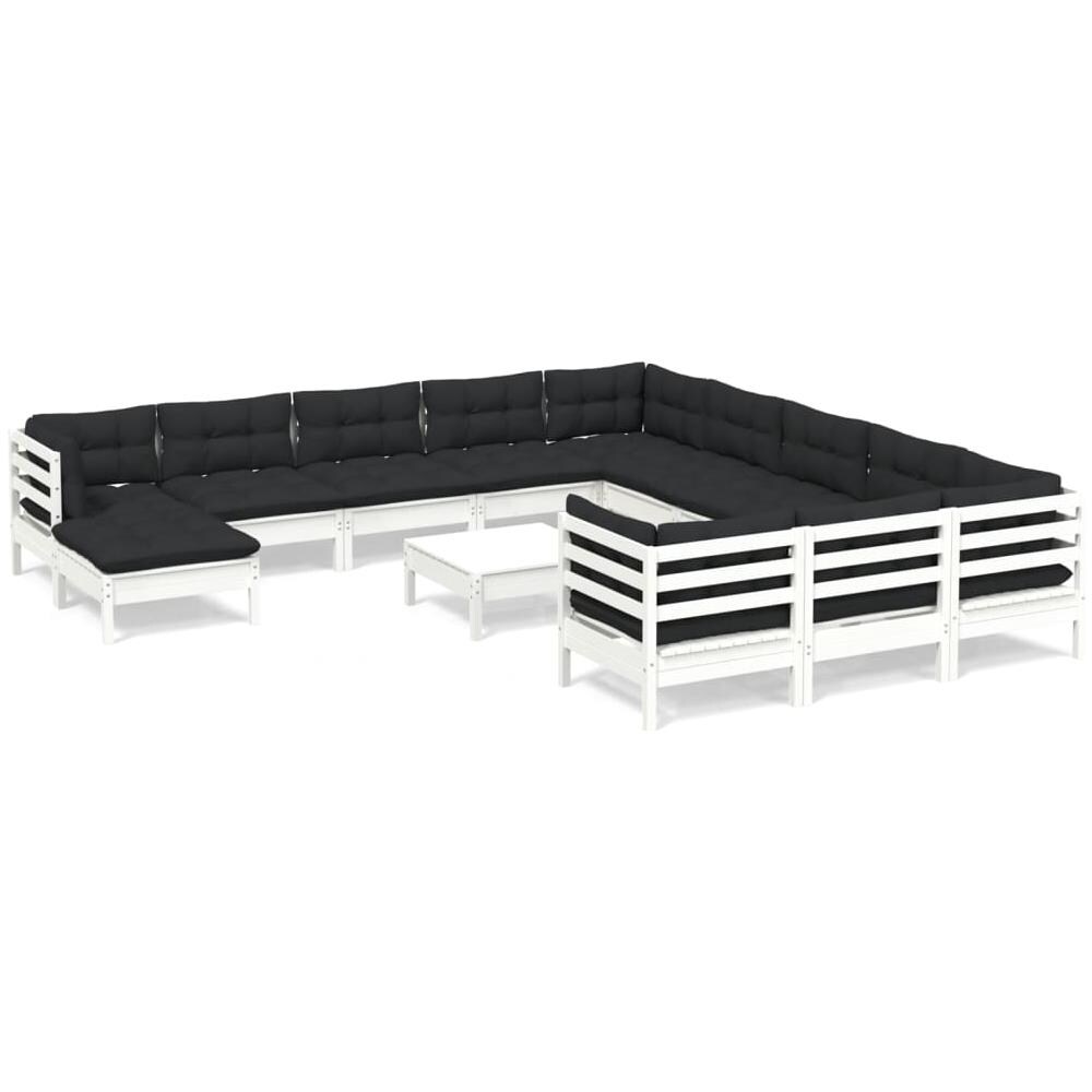 Set Divani Da Giardino 13 Pz Con Cuscini Bianchi Legno Di Pino - Foto 2