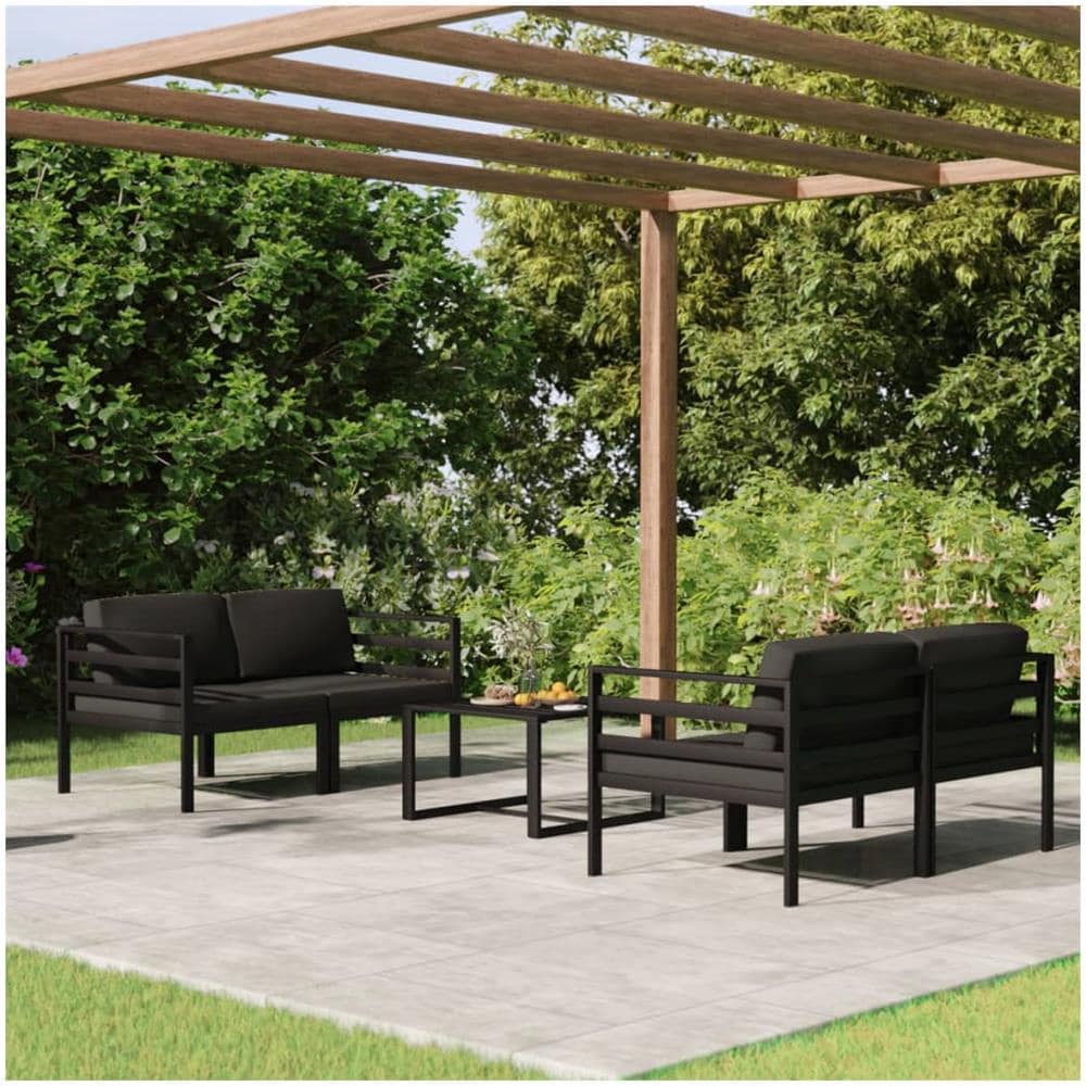 Set Divani Da Giardino 5 Pz Con Cuscini In Alluminio Antracite - Foto 1