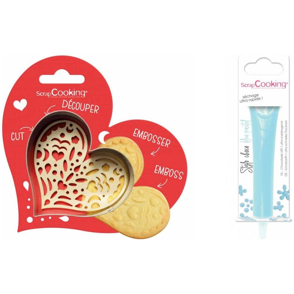 Kit Biscotti Con Cuore In Rilievo + Penna Per Cioccolato Blu Pastello - Foto 1