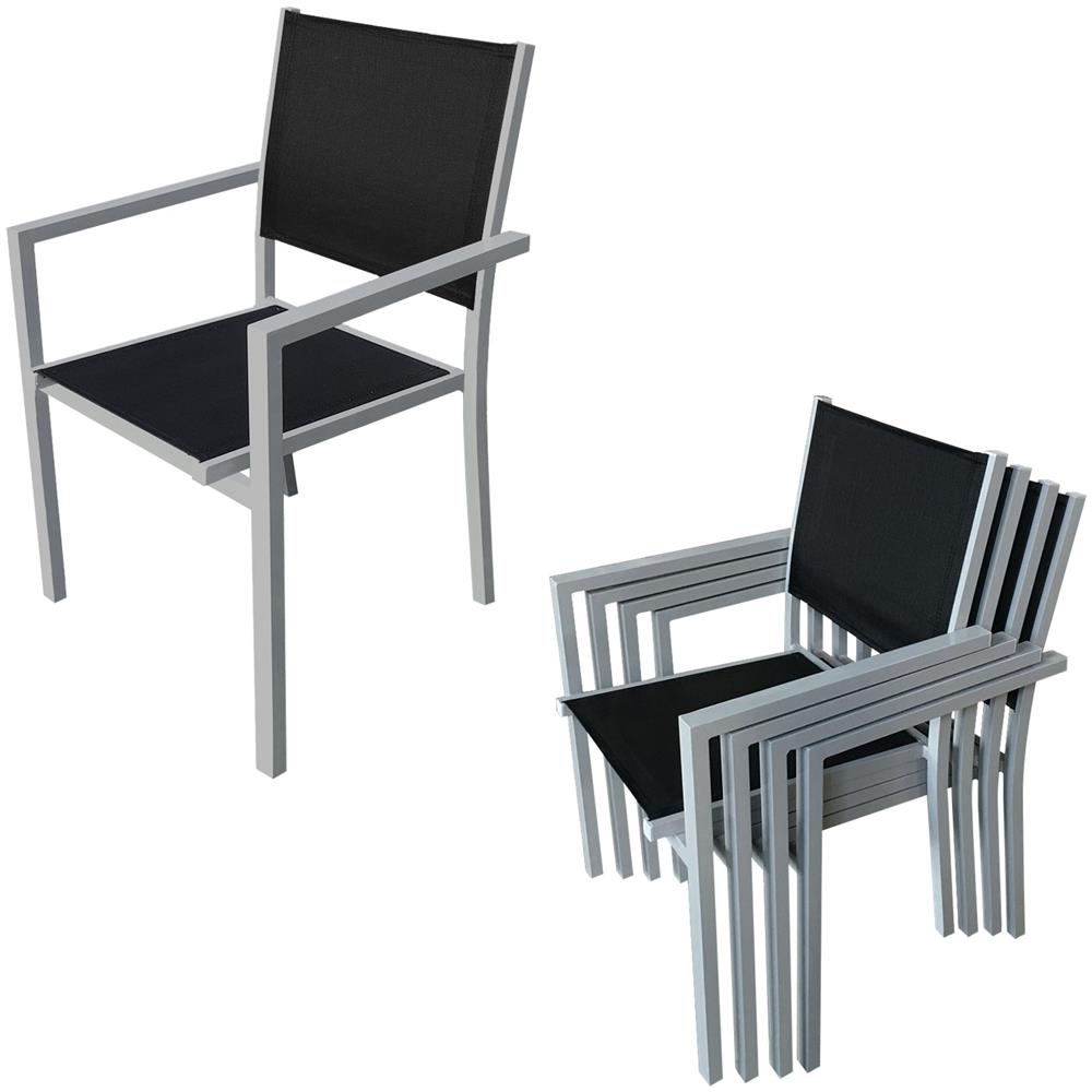 Set Di Mobili Da Giardino Cagliari In Textilene Nero 8 Posti - Alluminio Grigio - Foto 2