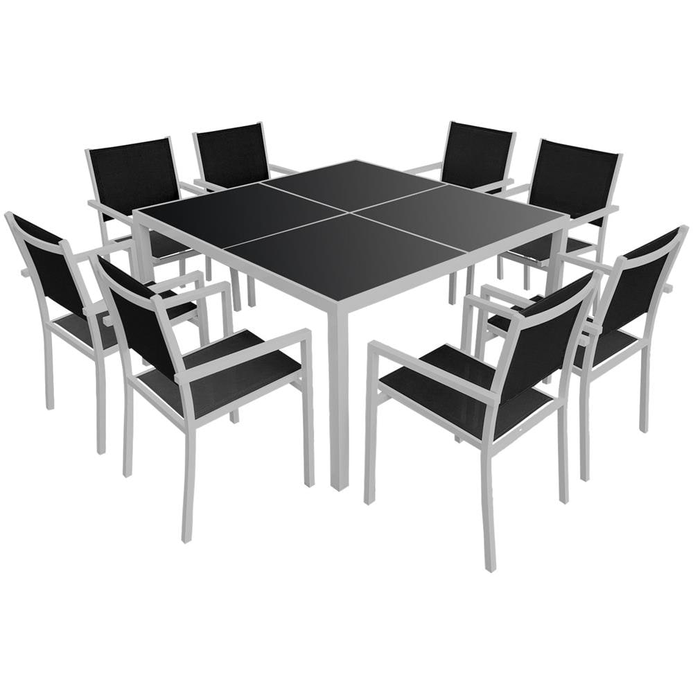 Set Di Mobili Da Giardino Cagliari In Textilene Nero 8 Posti - Alluminio Grigio - Foto 1