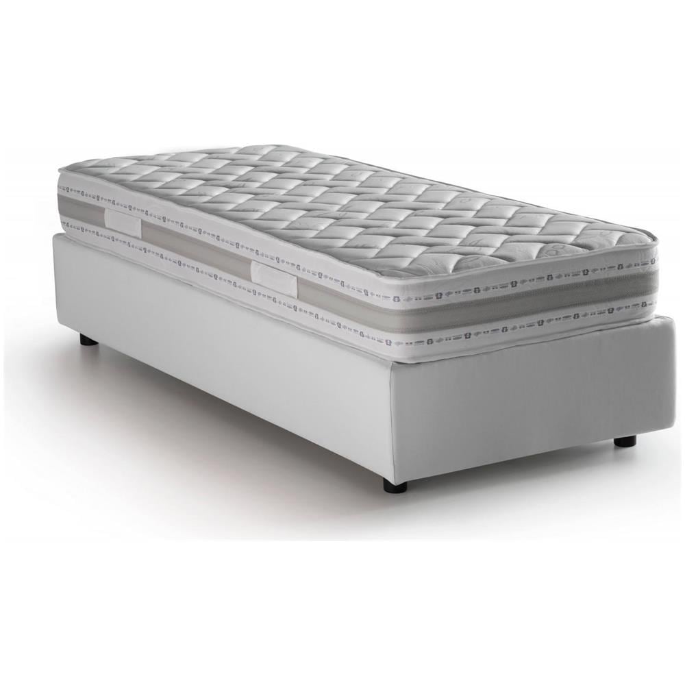 Letto Singolo Laura, Letto Contenitore Con Rivestimento In Tessuto, 100% Made In Italy, Apertura Frontale, Adatto Per Materasso Cm 90x200, Bianco - Foto 2