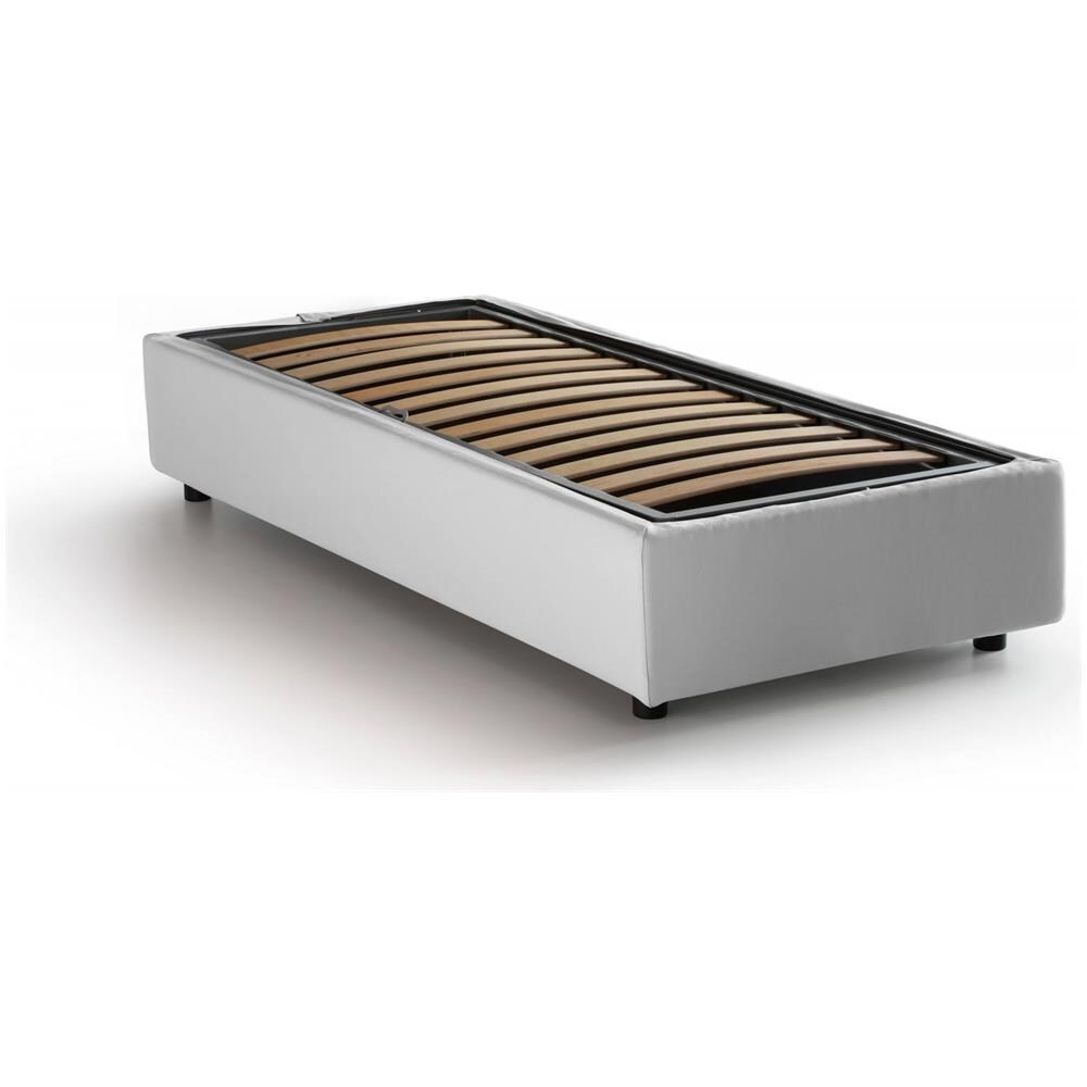 Letto Singolo Laura, Letto Contenitore Con Rivestimento In Tessuto, 100% Made In Italy, Apertura Frontale, Adatto Per Materasso Cm 90x200, Bianco - Foto 3