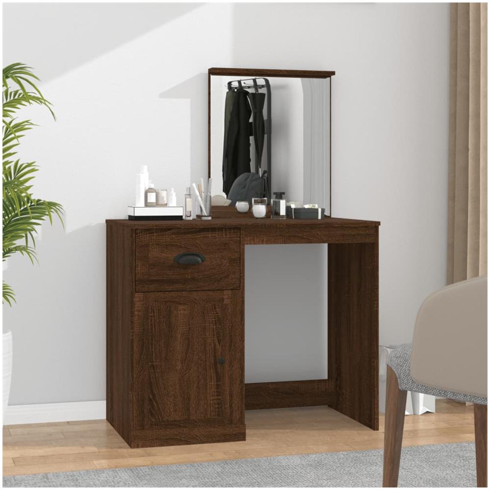 Toeletta Specchio Rovere Marrone 90x50x132,5 Legno Multistrato - Foto 1