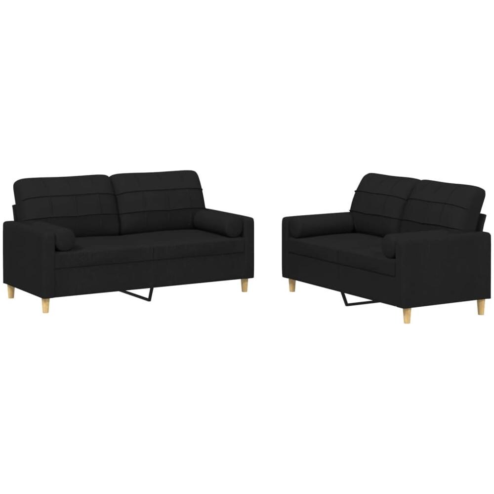 Set Divani 2 Pz Con Cuscini Nero In Tessuto - Foto 2