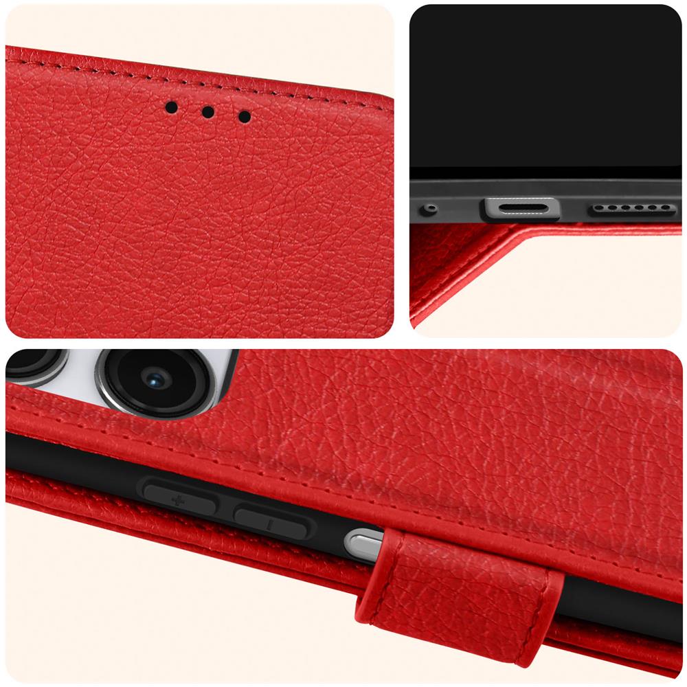 Custodia Per Xiaomi Redmi 12 Copertina Portacarte Funzione Supporto Rossa - Foto 2