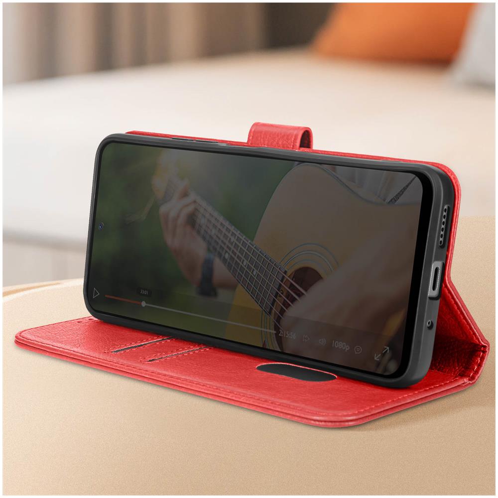 Custodia Per Xiaomi Redmi 12 Copertina Portacarte Funzione Supporto Rossa - Foto 5
