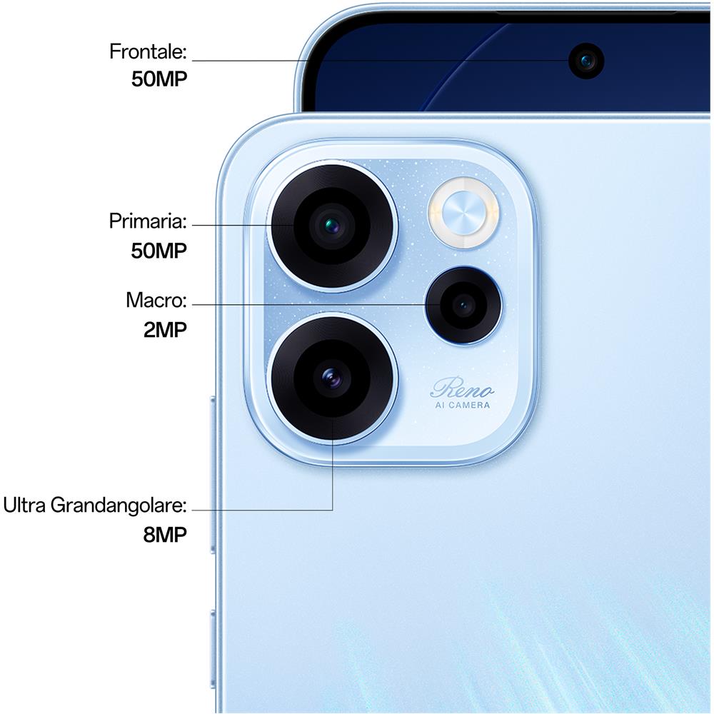 Reno15 F 5G AI 256GB 8GB Ram Display 6.57” 120HZ AMOLED FHD+ Tripla fotocamera 50+8+2MP, Selfie 50MP, DualSim (nano+eSim) Android 16 Snapdragon 6 Gen1 6500mAh - Aurora Blue - Foto 16