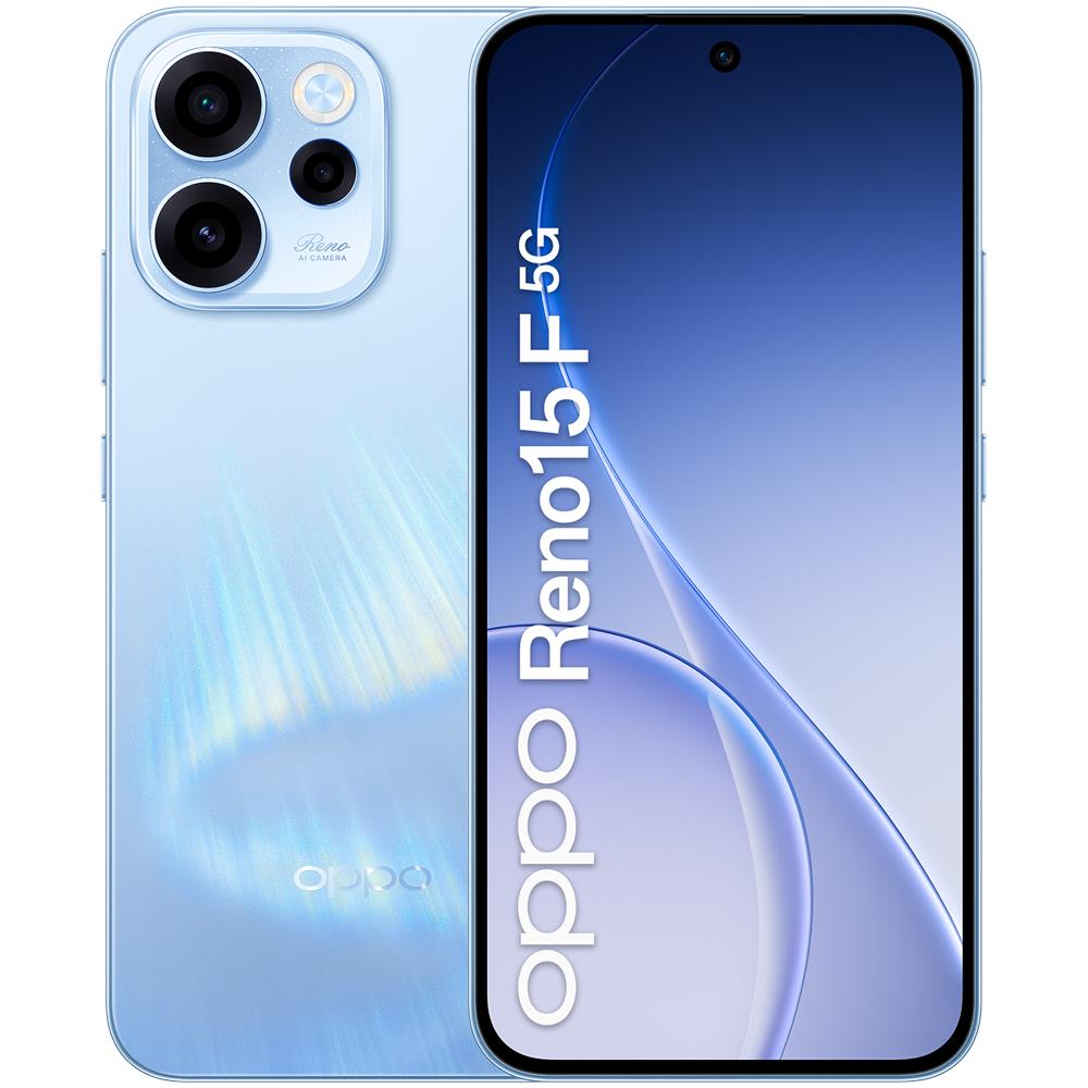 Reno15 F 5G AI 256GB 8GB Ram Display 6.57” 120HZ AMOLED FHD+ Tripla fotocamera 50+8+2MP, Selfie 50MP, DualSim (nano+eSim) Android 16 Snapdragon 6 Gen1 6500mAh - Aurora Blue - Foto 1
