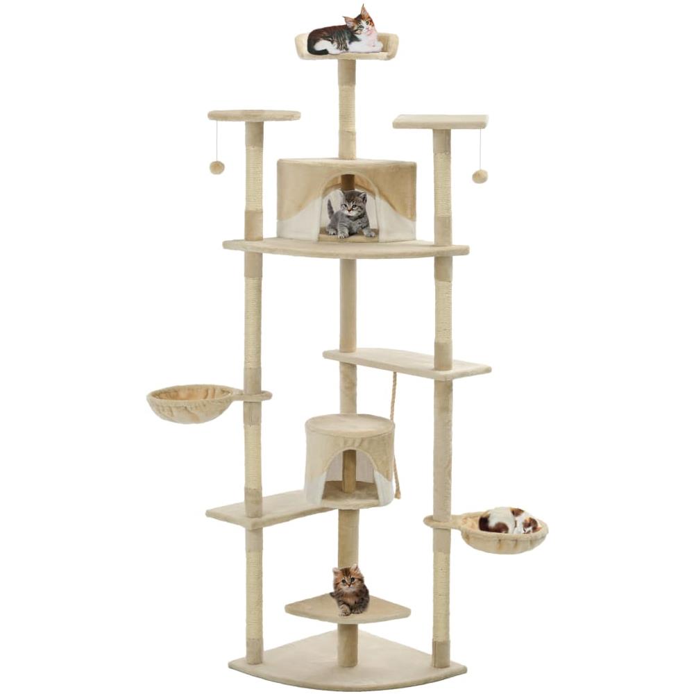 Albero Per Gatti Con Tiragraffi In Sisal 203 Cm Beige E Bianco - Foto 1