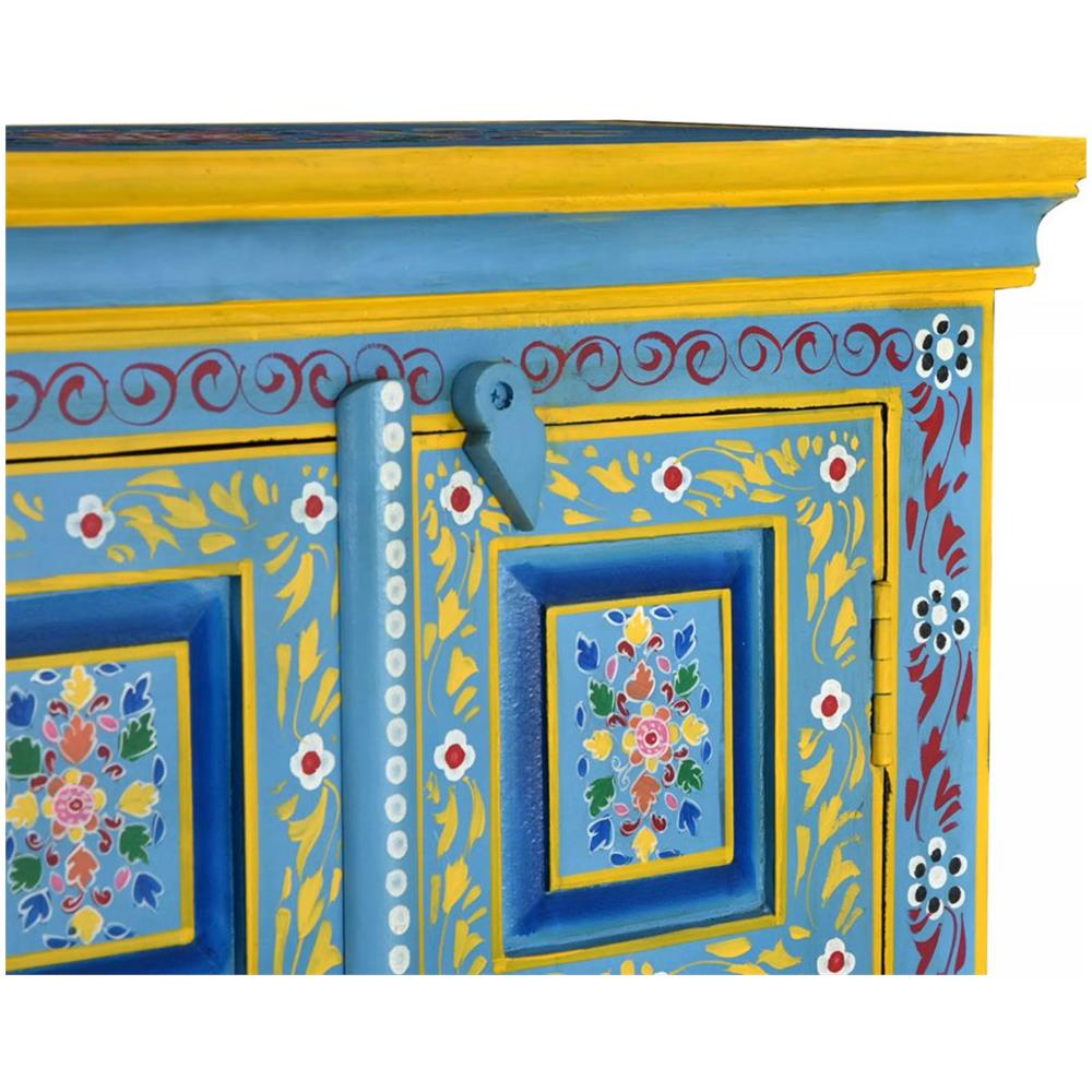 Credenza In Legno Massello Di Mango Turchese Dipinta A Mano - Foto 6