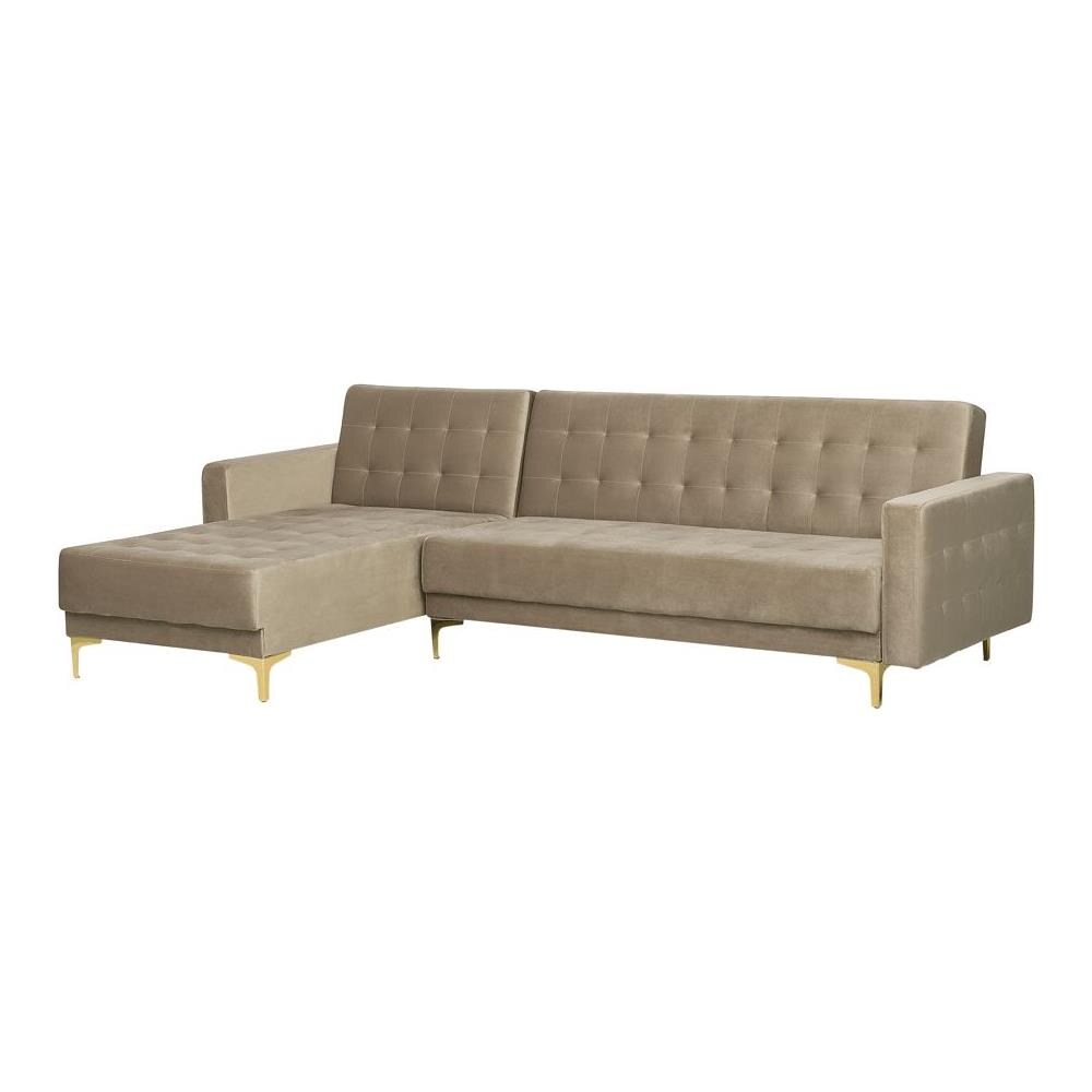 Divano Letto Angolare In Velluto Beige Sabbia Versione Destra Aberdeen - Foto 2