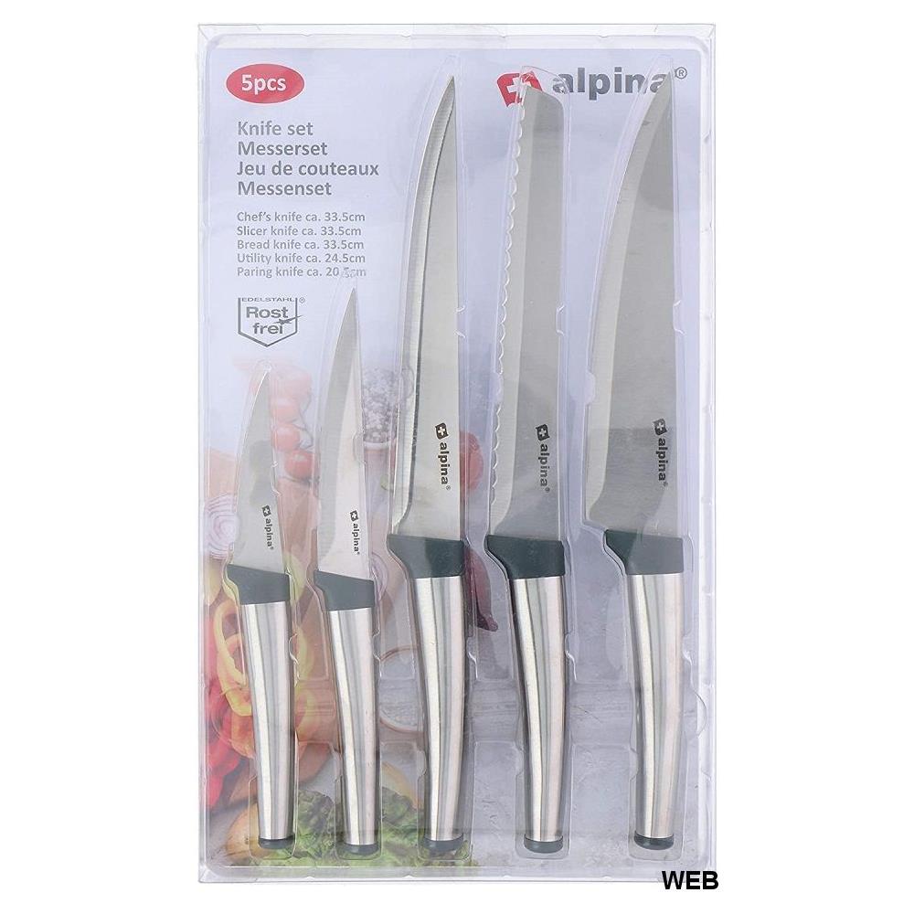 Set Di Coltelli 5 Pezzi In Acciaio Inossidabile Per Cucina Multifunzione, Nero / Argento - Foto 2
