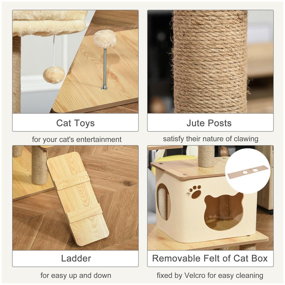 Albero Tiragraffi Multilivello Con Casetta, Amaca, Scaletta E Corde In Juta, Rivestimento Peluche, 60x40x130cm, Giallo - Foto 2