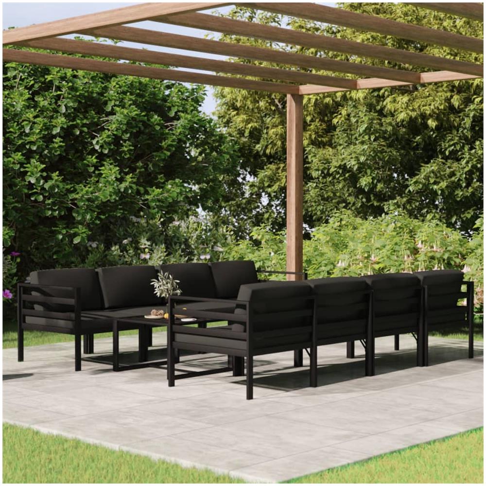 Set Divani Da Giardino 9 Pz Con Cuscini In Alluminio Antracite - Foto 1