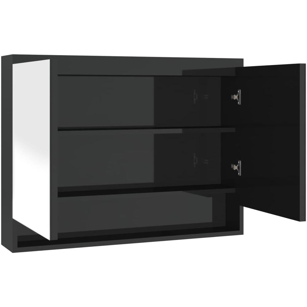 Armadietto A Specchio Per Bagno 80x15x60 Cm Mdf Nero Lucido - Foto 2