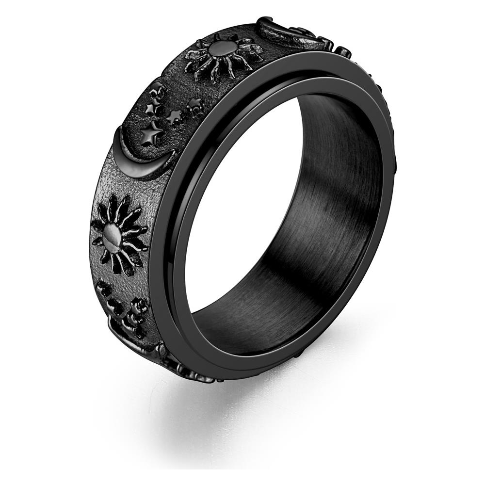 Anello Antistress In Acciaio Inossidabile Con Sole E Luna Black - Foto 1
