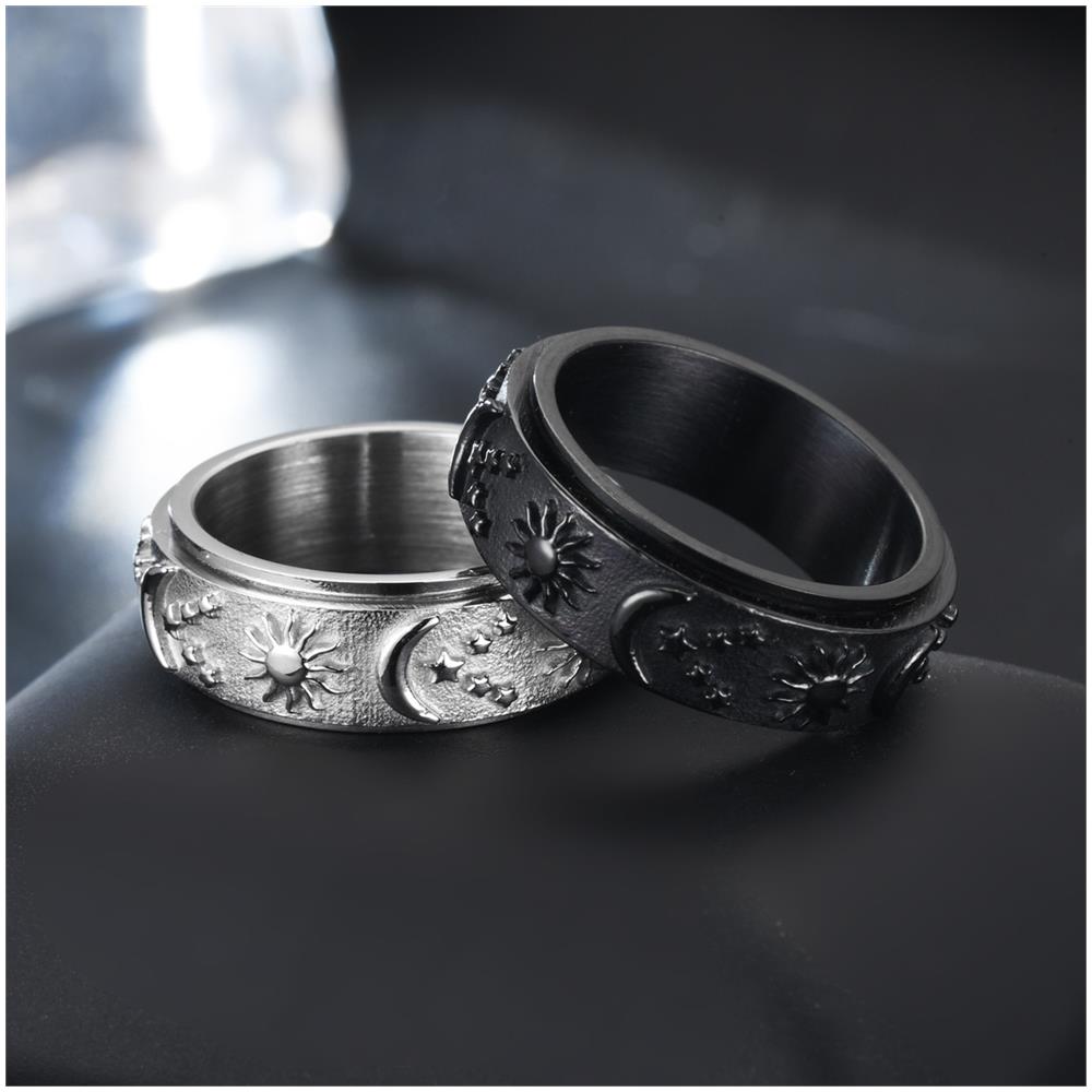 Anello Antistress In Acciaio Inossidabile Con Sole E Luna Black - Foto 2