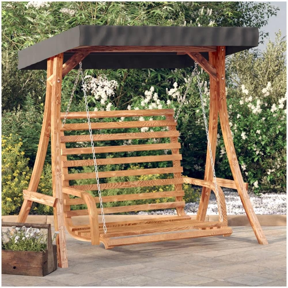 Panca A Dondolo Con Tetto Massello Di Abete Finitura In Teak - Foto 1