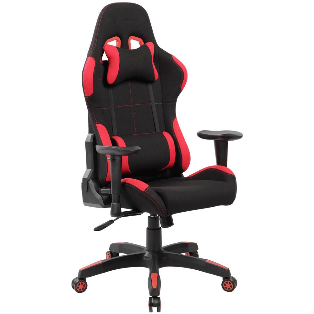 Sedia Da Gaming Bundaberg, Poltrona Da Gaming Adulto, Sedia Da Scrivania, 57x72h124/134 Cm, Nero E Rosso - Foto 1