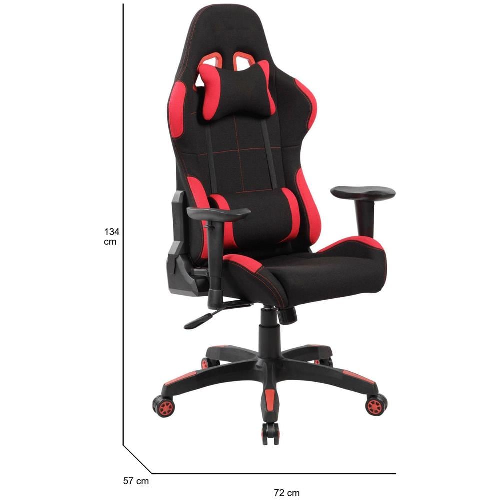 Sedia Da Gaming Bundaberg, Poltrona Da Gaming Adulto, Sedia Da Scrivania, 57x72h124/134 Cm, Nero E Rosso - Foto 2