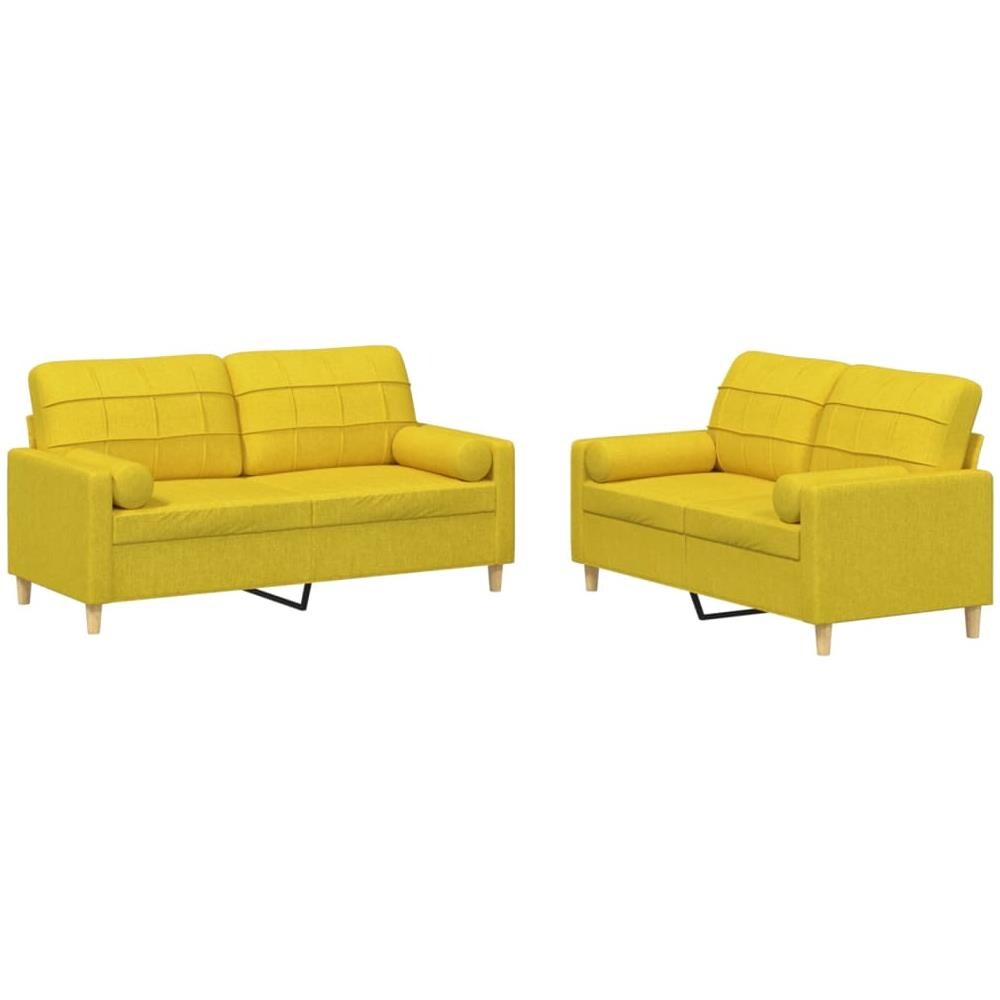 Set Di Divani 2 Pz Con Cuscini Giallo Chiaro In Tessuto - Foto 2