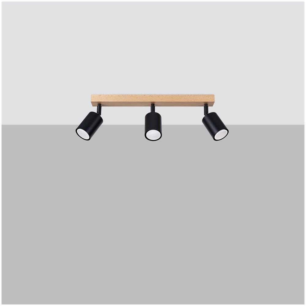 Lampada A Soffitto Verdo 3l Nero Sl. 1293 - Moderno Lampade Da Soffitto Legno Nero 17.5x61x45 Cm - Foto 2