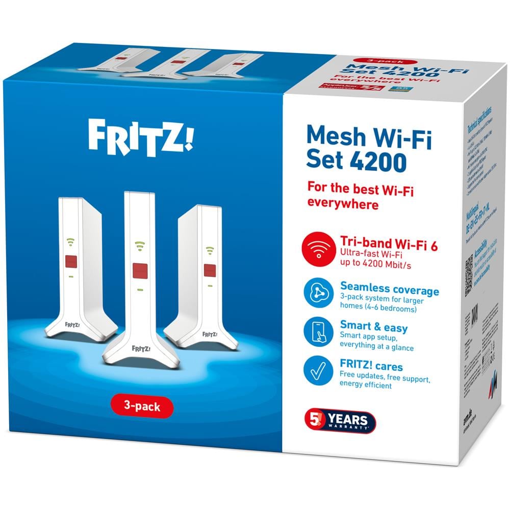 Repeater FRITZ!Mesh Set 4200 3-pack Edition Inter Ripetitore di rete 4200 Mbit /s Rosso, Bianco - Foto 5