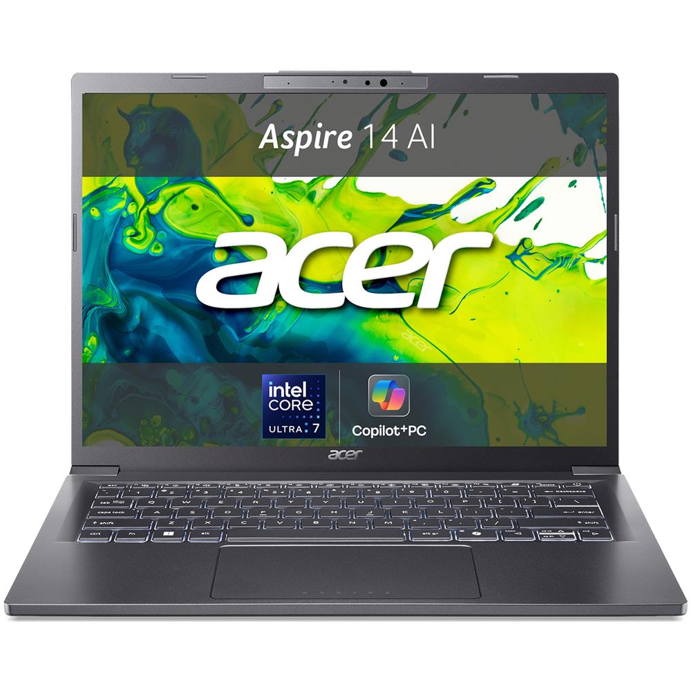 Aspire 14 AI A14-52M-740X Copilot+ PC Intel Core Ultra 7 256V Computer portatile 35,6 cm (14") WUXGA 16 GB LPDDR5x-SDRAM 512 GB SSD Wi-Fi 6E (802.11ax) Windows 11 Home Italiano Grigio - Foto 1