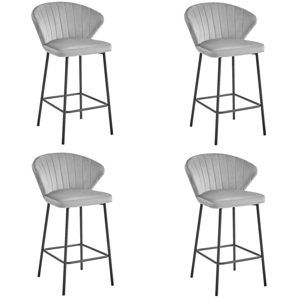 Sgabello Valora GATTA in velluto grigio argento con gambe nere per cucina x4 - Foto 1