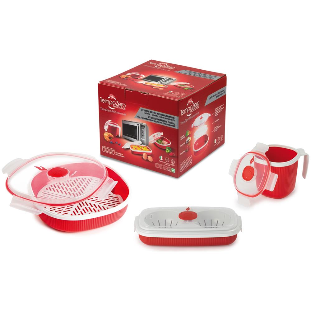Set Forno A Microonde Tempo Zero, In Plastica, 3 Pezzi Rosso - Foto 1