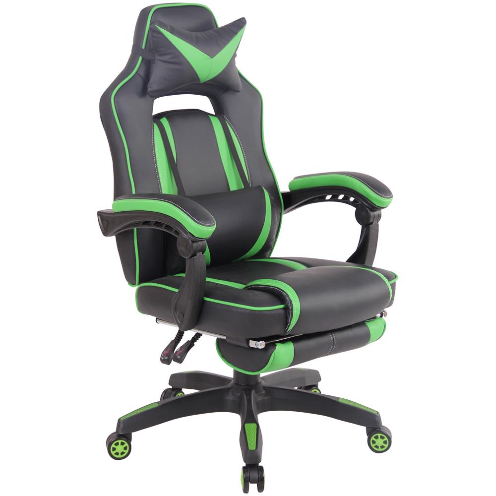 Sedia Gaming Heat con Poggiapiedi in Similpelle I Poltrona Racing Scrivania con Schienale Reclinabile E Doppio Cuscino Nero / Verde - Foto 1