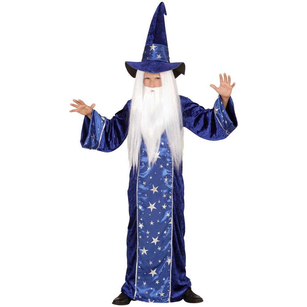 Costume Da Mago Blu Con Stelle Bambino - Taglia: 8 - 10 Anni (140 Cm) - Foto 1