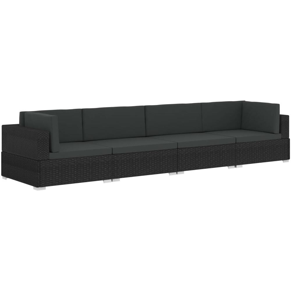 Set Divani Da Giardino 4 Pz Con Cuscini In Polyrattan Nero - Foto 2