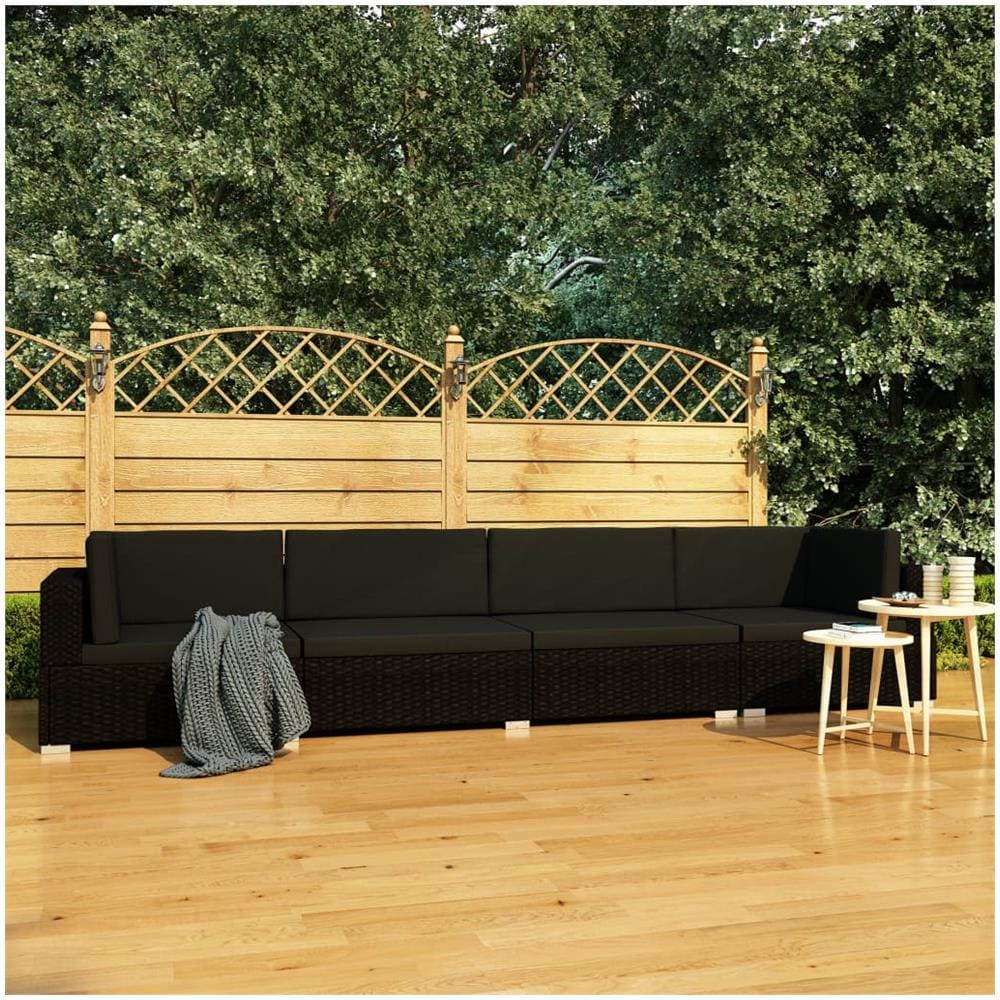 Set Divani Da Giardino 4 Pz Con Cuscini In Polyrattan Nero - Foto 1