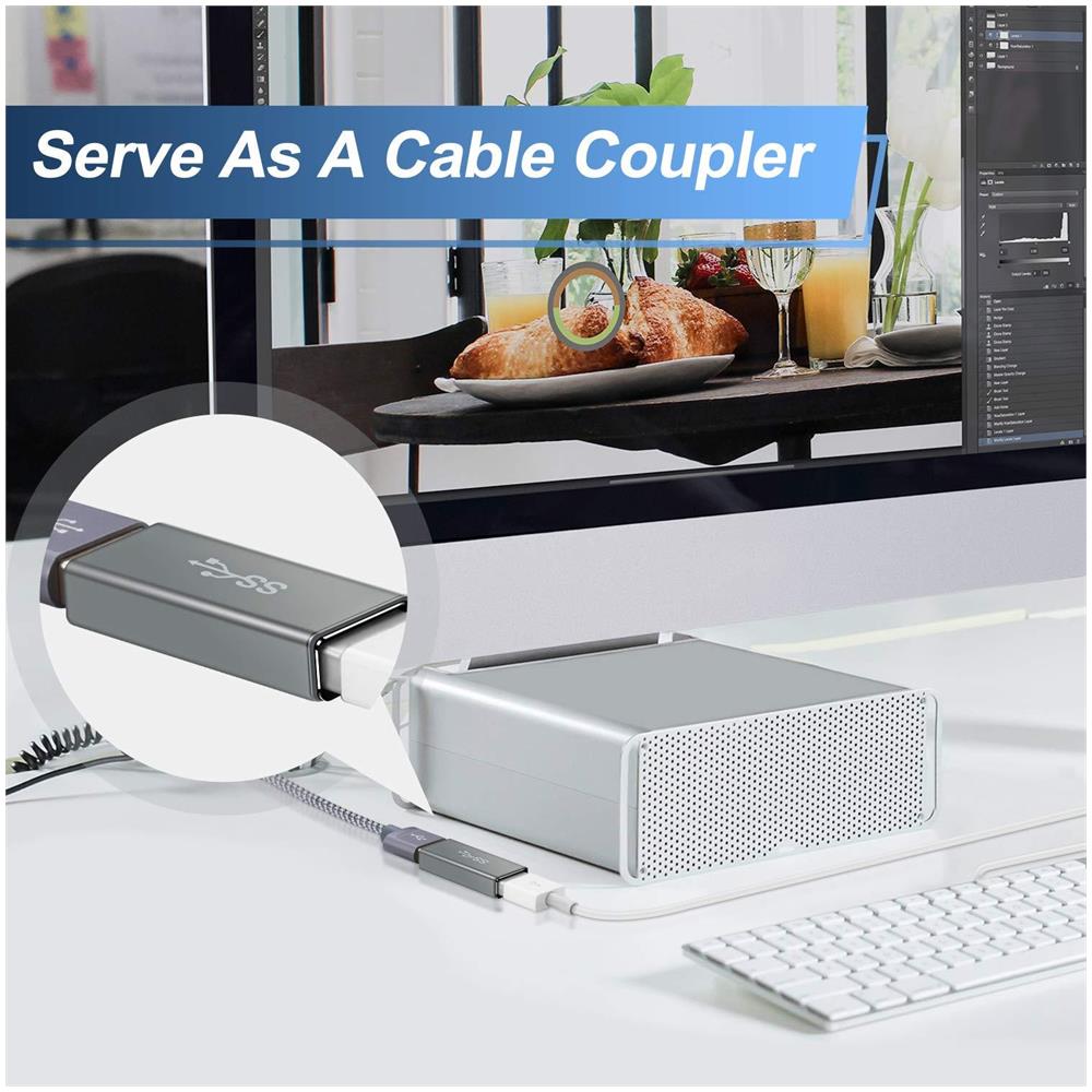 Usb Femmina A Femmina Adattatore (3 Pack) Usb 3.0 Femmina A Tipo A Femmina 30 Accoppiatore Per Collegare Due Usb Maschio Ends Estensione Del Connettore (grigio)  - Foto 2